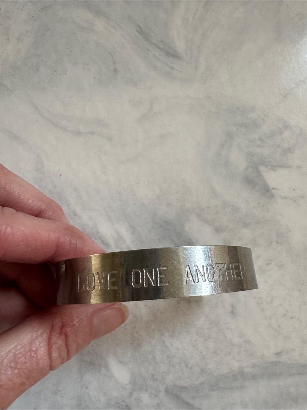 Stamped Silver Tone Message Cuff - "LOVE ONE ANOTHER"